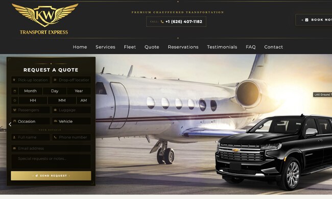 KW Transport Express website screenshot