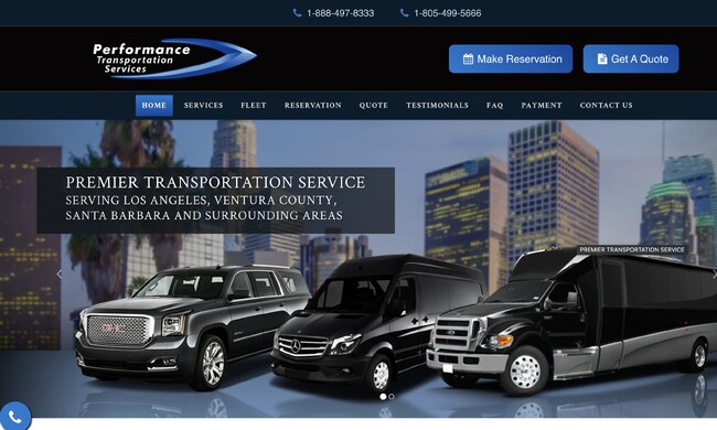 Performance Transportation Service website screenshot