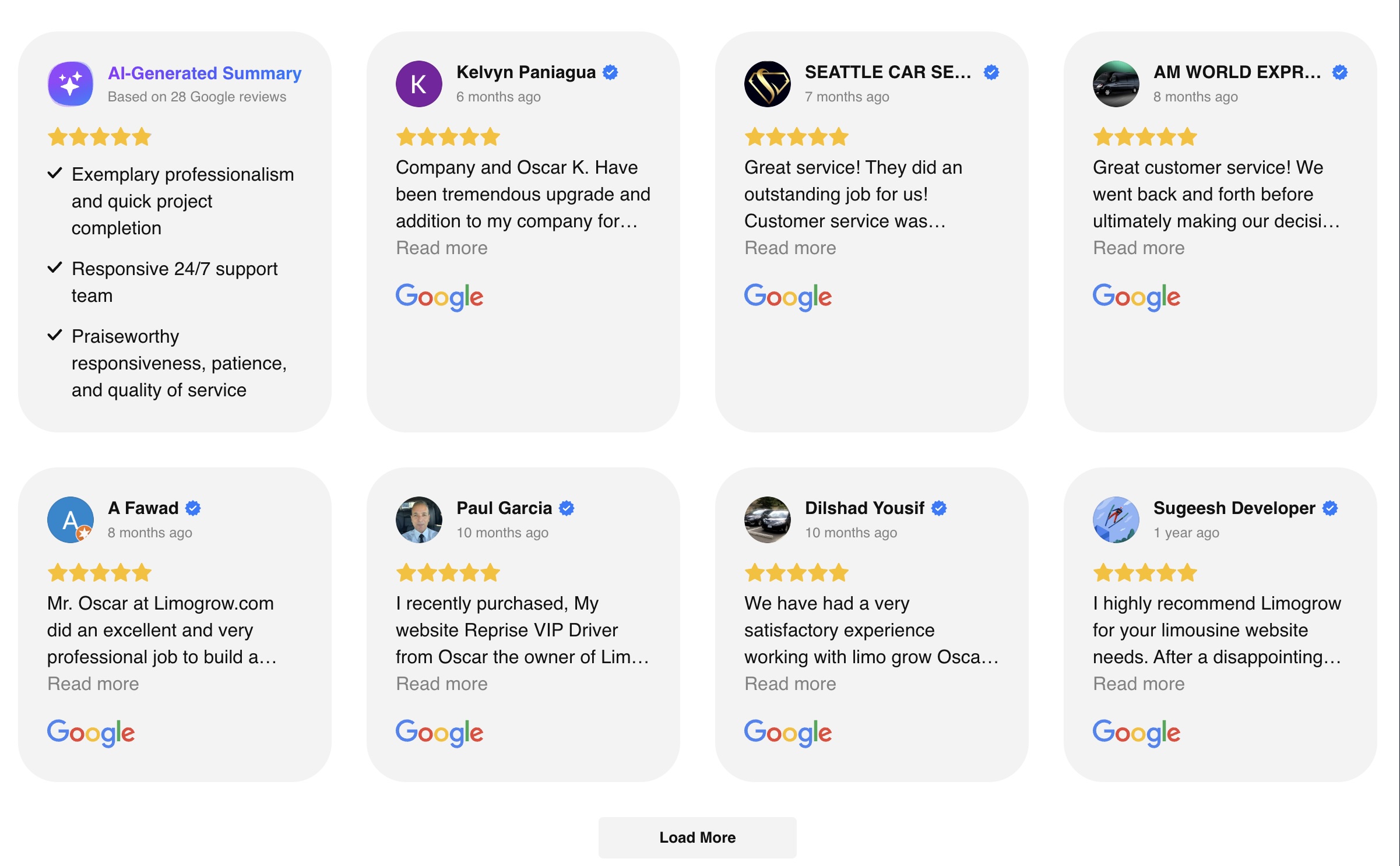 Screenshot of our Google reviews